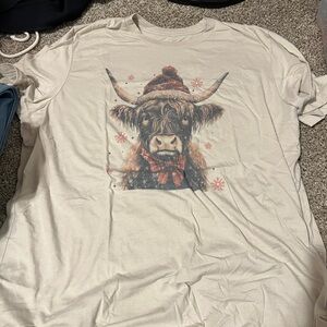 Cream T-Shirt with Festive Cow Print